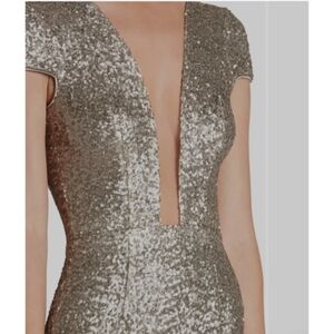 Dress the population mesh detail peek-a-boo gown.😍